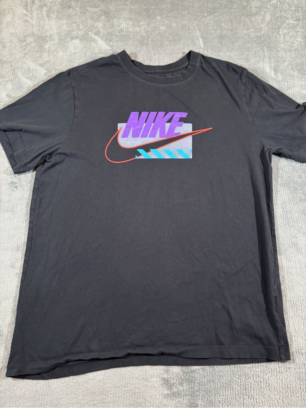 Nike Black Short Sleeve Tee with Purple, Teal & Red Logo